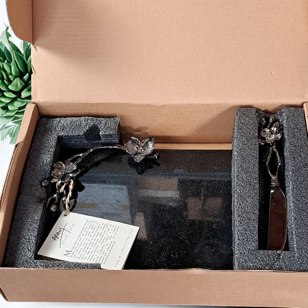 NEW OPEN BOX Michael Aram Black Orchid Cheese Board Kit w/Knife Sm - 111862 - Picture 4 of 13
